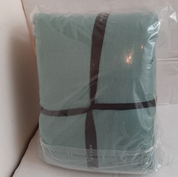 West Elm KING Belgian Flax Linen Duvet Cover & 2 KING shams Peacock - Picture 6 of 12